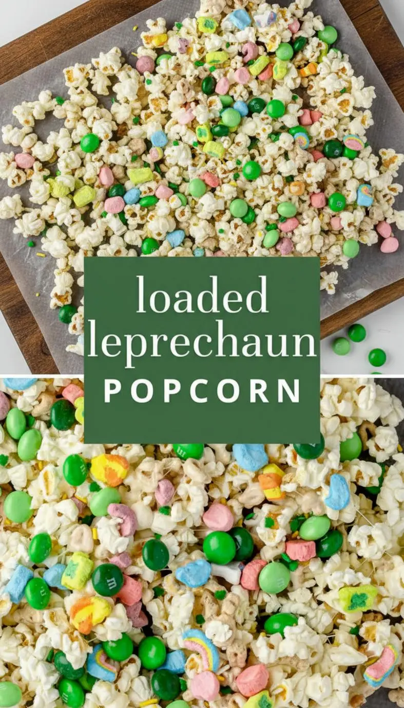 recipe image of Popcorn plain kettle corn or microwave white chocolate chips or candy melts green chocolate candy melts Lucky Charms cereal mini pretzels marshmallows mini or full sized MMs green mint or assorted sprinkles St Patricks Day themed or gold butter vegetable or coconut oil brown sugar almond bark peanuts or almonds optional yogurt pretzels substitution Chex cereal substitution Skittles substitution freeze dried fruit lemon zest