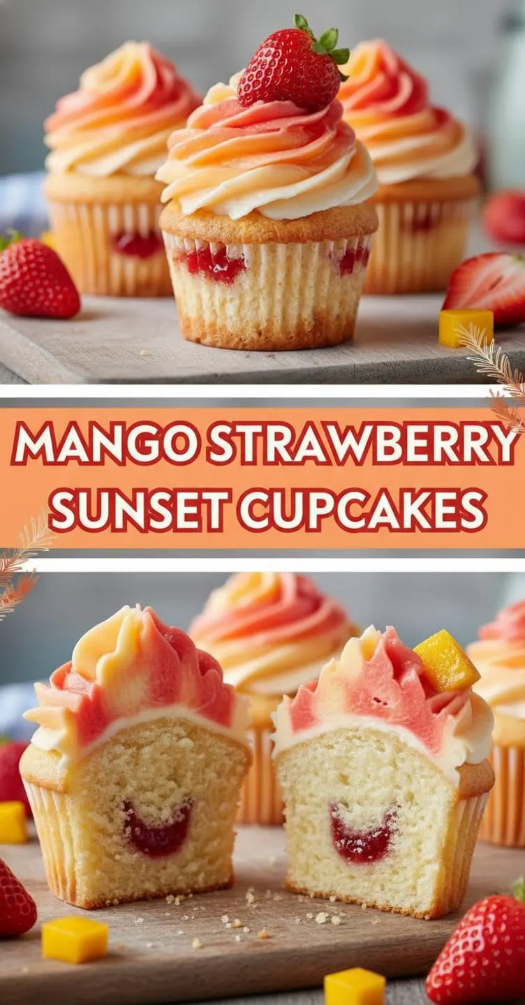recipe image of all purpose flour baking powder salt unsalted butter granulated sugar large eggs vanilla extract milk mango puree strawberry jam powdered sugar heavy cream strawberry puree coconut flavored yogurt coconut milk fresh strawberry slices fresh mango slices lemon zest freeze dried strawberries food coloring arranged on a white marble kitchen counter with healthy clear glass bowls and rustic brown wooden kitchen sets under soft diffuse daylight