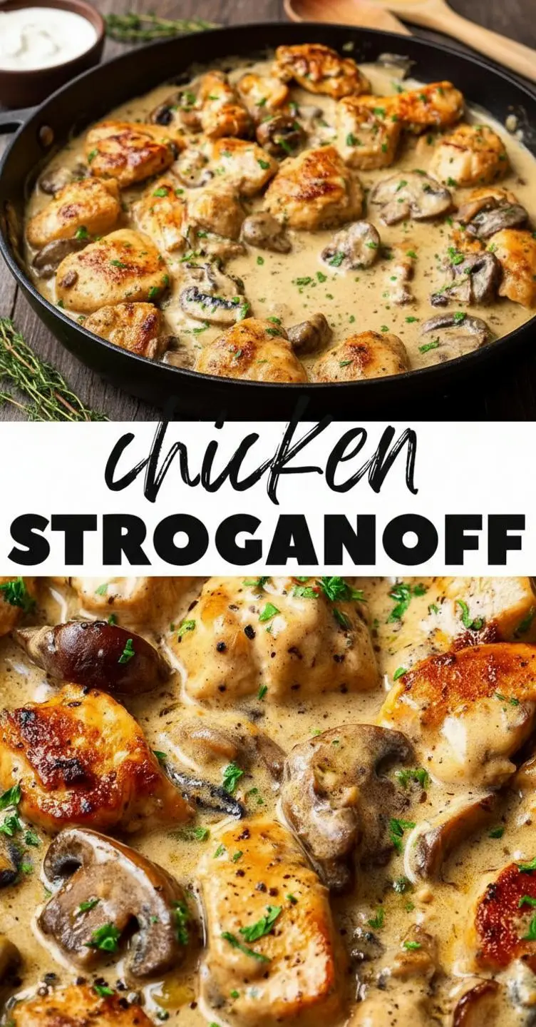 recipe image of a realistic top down mise en place shot showing the fresh ingredients arranged on a white marble kitchen counter with healthy clear glass bowls and rustic brown wooden kitchen sets under soft diffuse daylight raw chicken breasts mushrooms sour cream onion garlic chicken broth flour butter dijon mustard worcestershire sauce paprika egg noodles