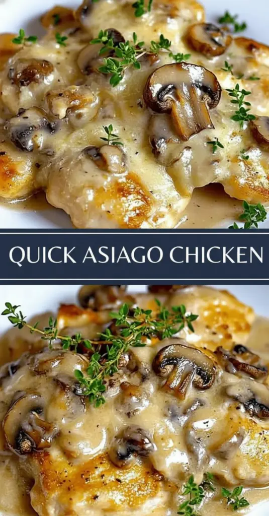 recipe image of realistic top down mise en place shot boneless skinless chicken breasts sliced mushrooms shredded Asiago cheese garlic dry white wine heavy cream butter olive oil seasoned flour salt pepper fresh thyme arranged on a white marble kitchen counter with healthy clear glass bowls and rustic brown wooden kitchen sets under soft diffuse daylight