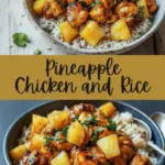 recipe image of chicken breast thighs pineapple chunks pineapple juice rice garlic soy sauce honey dijon mustard bell peppers green onions ginger thyme cornstarch chili flakes fresh pineapple canned pineapple jasmine basmati white rice chicken broth