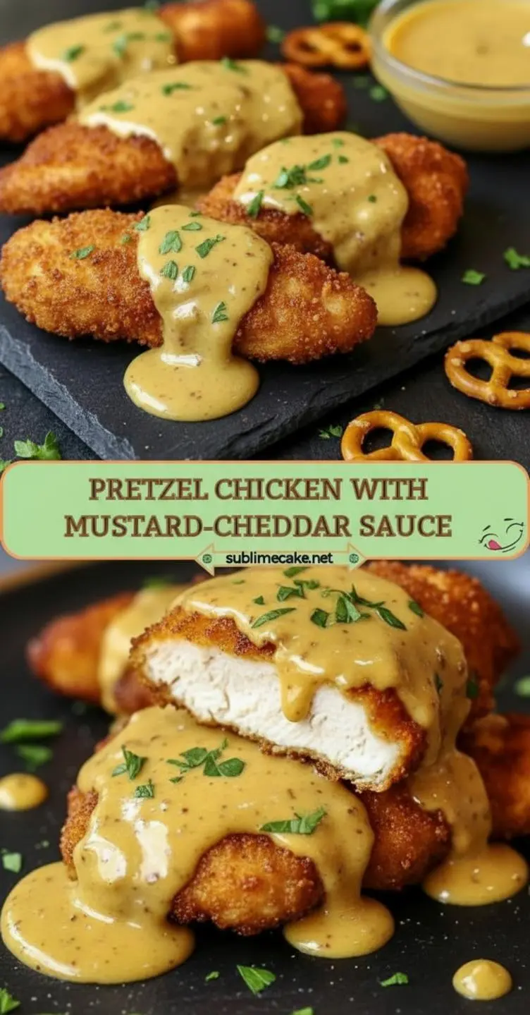 recipe image of a realistic top down mise en place shot showing the fresh ingredients chicken breasts crushed pretzels cheddar cheese dijon mustard flour eggs milk butter garlic powder onion powder salt pepper thyme parsley vegetable oil arranged on a white marble kitchen counter with healthy clear glass bowls and rustic brown wooden kitchen sets under soft diffuse daylight