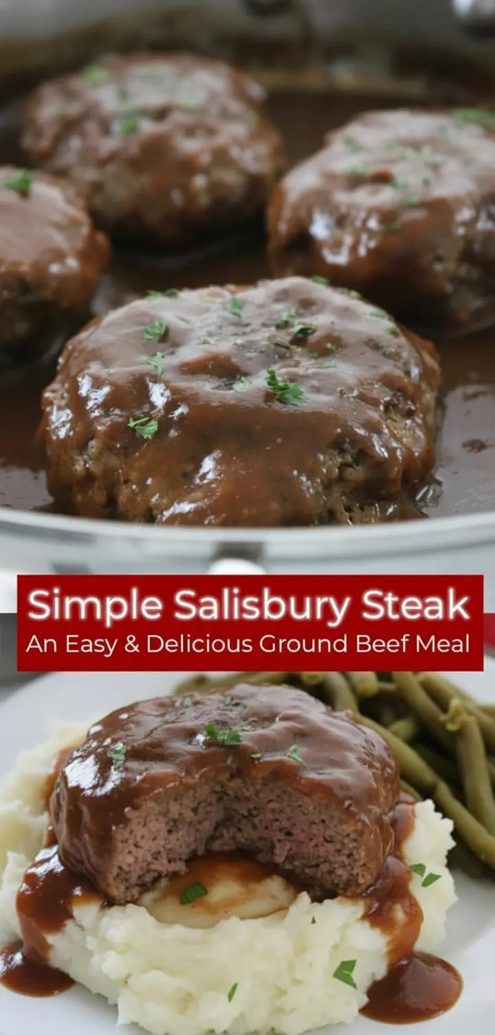 recipe image of fresh ground beef breadcrumbs panko egg onion garlic worcestershire sauce ketchup mustard beef broth stock mushrooms butter flour cornstarch for gravy arranged in clear glass bowls on white marble counter with rustic brown wooden kitchen tools under soft daylight