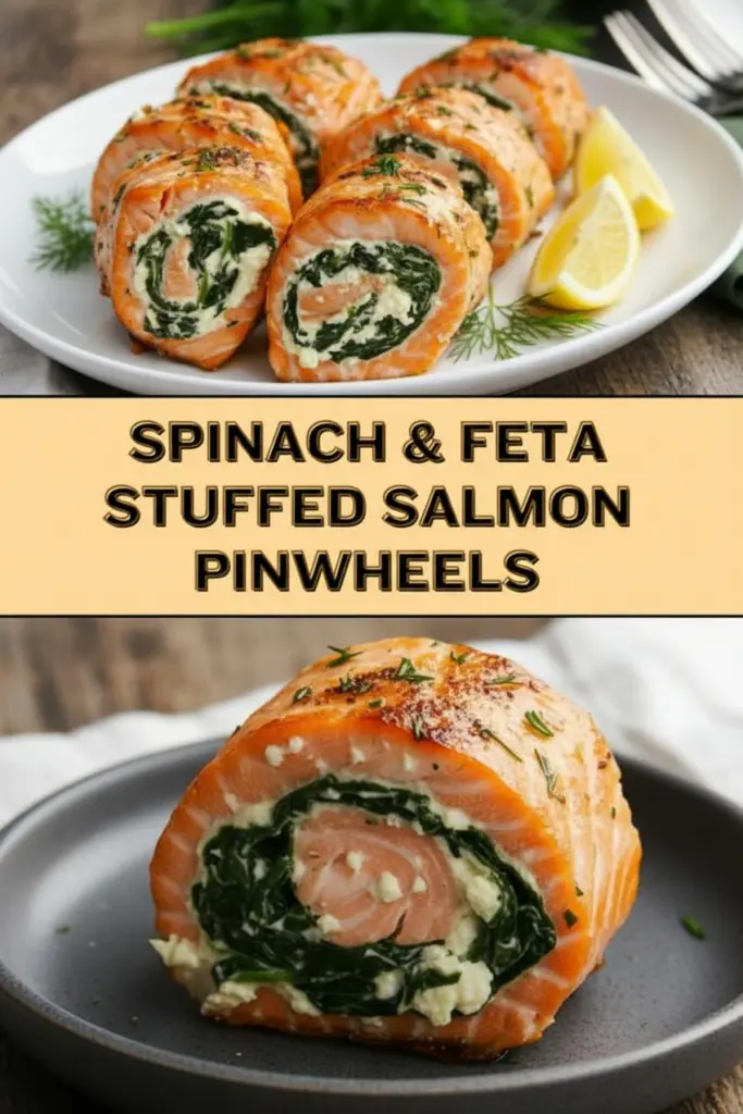 recipe image of salmon fillets center cut skinless boneless fresh spinach feta cheese cream cheese minced onion minced garlic lemon zest lemon juice olive oil salt pepper fresh dill rustic brown wooden kitchen sets white marble counter soft diffuse daylight