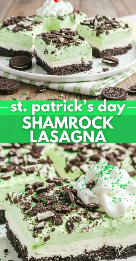 recipe image of Oreo cookies regular or mint cream cheese Cool Whip whipped topping instant pudding mix chocolate or cheesecake milk powdered sugar butter peppermint mint extract green gel food coloring Maraschino cherries Oreo crumbs green sprinkles cocoa powder Andes mints chopped or shaved chocolate chips mini fresh mint leaves Irish whiskey sour cream heavy whipping cream arranged on a white marble kitchen counter with healthy clear glass bowls and rustic brown wooden kitchen sets under soft diffuse daylight