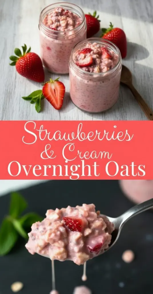 recipe image of rolled oats strawberries milk dairy almond oat greek yogurt vanilla yogurt secondary chia seeds vanilla extract maple syrup honey optional add ons almond butter protein powder white chocolate chips coconut oil granola substitutions frozen strawberries for fresh plant based yogurt milk for vegan flaxseeds for chia