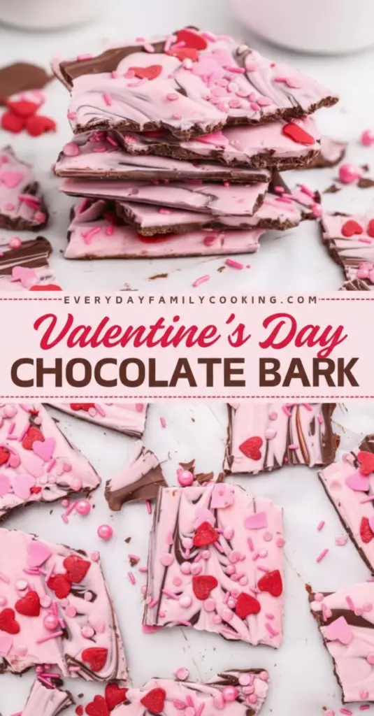 recipe image of semi sweet chocolate white chocolate milk chocolate dark chocolate pink candy melts sprinkles candy hearts MMs pretzels Oreos nuts almonds pecans dried fruits cherries strawberries flaky sea salt