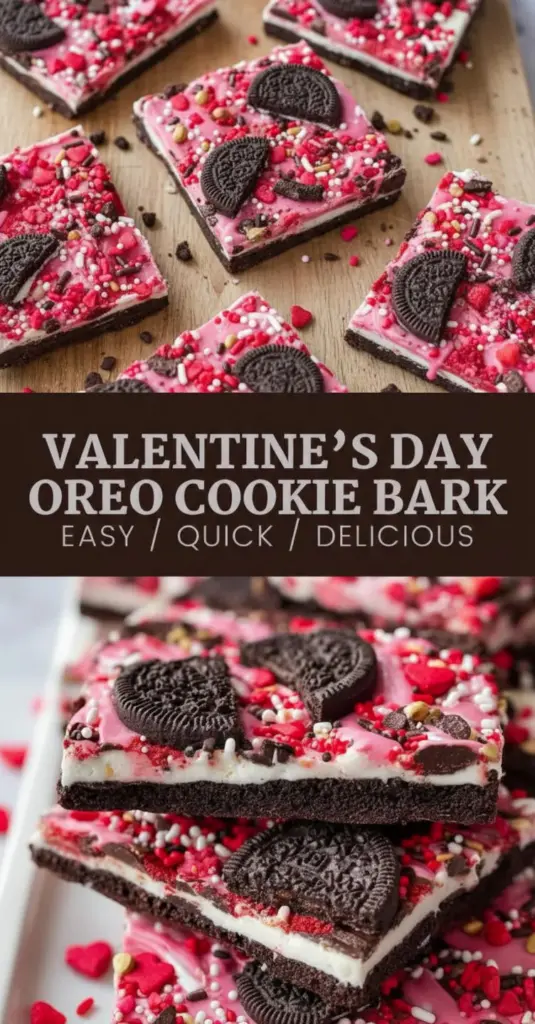 recipe image of Oreo cookies regular DoubleStuf red velvet golden white chocolate baking chocolate candy melts almond bark Candiquik dark milk chocolate parchment paper candy melts red pink hot pink M M candies vegetable oil coconut oil butter peppermint extract candy canes peppermint crunch festive sprinkles Valentine themed crushed Oreos chocolate chips peanuts pretzels food coloring gel peanut butter arranged on a white marble kitchen counter with healthy clear glass bowls and rustic brown wooden kitchen sets under soft diffuse daylight realistic top down mise en place shot