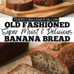 recipe image of ripe bananas all purpose flour brown sugar eggs butter baking soda salt vanilla extract cinnamon walnuts chocolate chips oats applesauce arranged on a white marble kitchen counter with clear glass bowls and rustic brown wooden kitchen sets under soft diffuse daylight