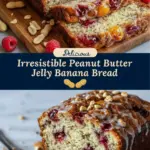 recipe image of ripe bananas peanut butter jelly or jam all purpose flour eggs sugar baking soda salt butter vanilla extract cinnamon chocolate chips nuts honey arranged on a white marble kitchen counter with healthy clear glass bowls and rustic brown wooden kitchen sets under soft diffuse daylight