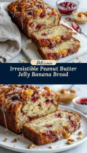 recipe image of fresh bananas all purpose flour eggs butter sugar baking soda salt vanilla extract peanut butter grape jelly arranged on a white marble kitchen counter with clear glass bowls and rustic brown wooden kitchen sets under soft diffuse daylight