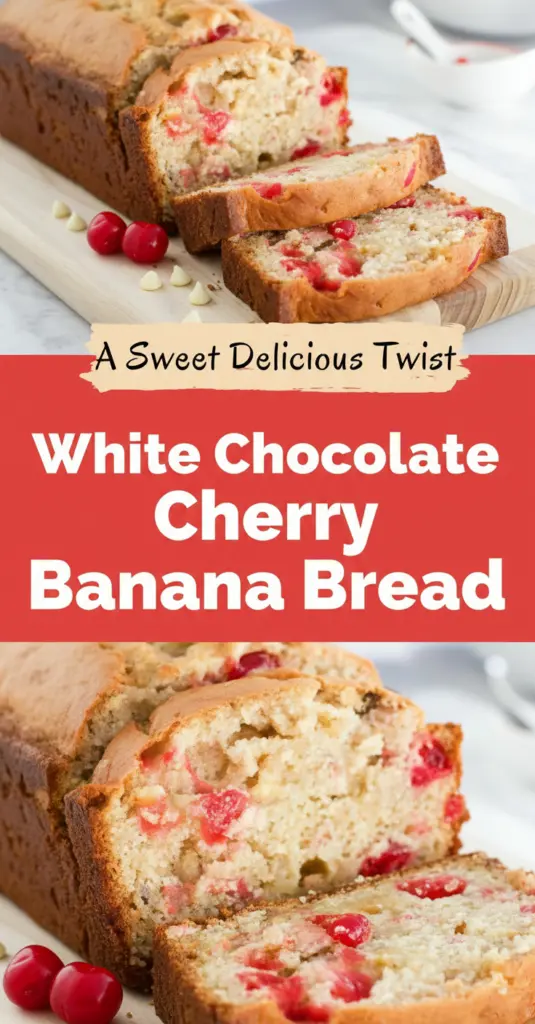 recipe image of bananas white chocolate chips cherries flour eggs butter sugar baking soda salt vanilla extract milk cinnamon nuts coconut flakes arranged on a white marble kitchen counter healthy clear glass bowls rustic brown wooden kitchen sets soft diffuse daylight top down mise en place realistic