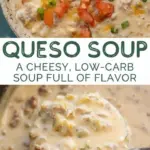 recipe image of Cheddar cheese monterey jack cheese cream cheese chicken broth diced tomatoes jalapenos onions garlic cumin chili powder tortilla chips chicken bacon bell peppers sour cream cilantro avocado arranged on a white marble kitchen counter in clear glass bowls with rustic brown wooden kitchen sets under soft diffuse daylight top down mise en place shot