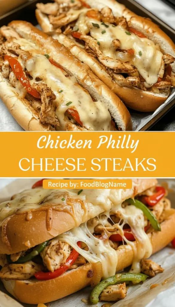 recipe image of chicken breast provolone cheese hoagie rolls onions peppers mushrooms steak sauce mayo mustard garlic olive oil salt pepper bread cheese vegetables arranged on a white marble kitchen counter with healthy clear glass bowls and rustic brown wooden kitchen sets under soft diffuse daylight