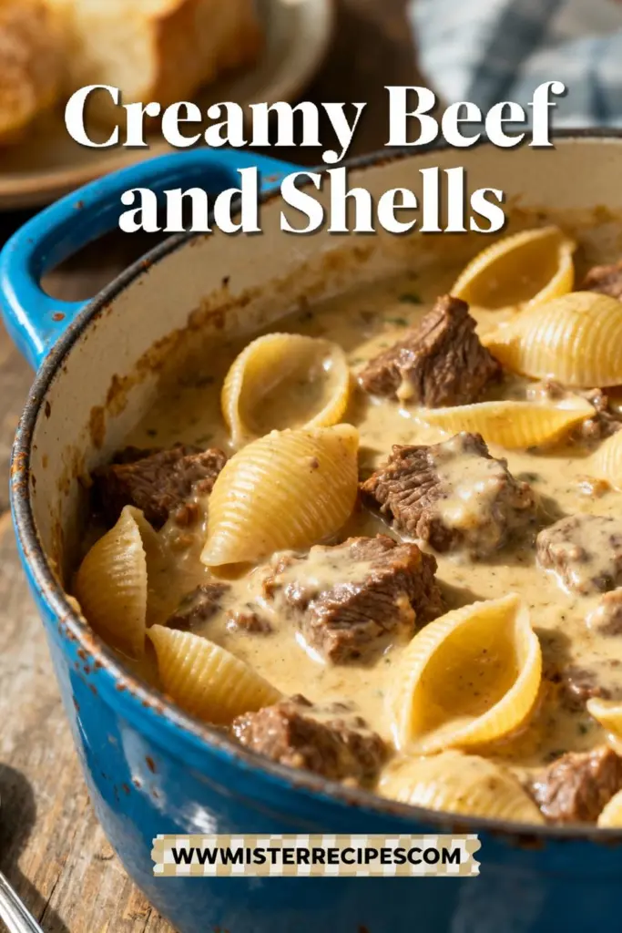 image of ground beef pasta shells tomato sauce beef broth heavy cream cheddar cheese onion garlic Italian seasoning flour cream cheese Worcestershire sauce hot sauce mustard powder red pepper flakes sour cream parsley fresh ingredients white marble counter glass bowls rustic wooden kitchen sets soft diffuse daylight