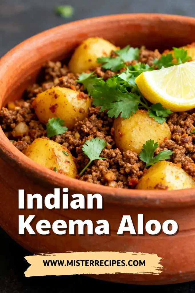 image of ground beef potatoes onion tomatoes garlic ginger green chilies yogurt cumin coriander turmeric garam masala red chili powder salt cilantro lemon peas cinnamon cloves arranged in clear glass bowls on white marble counter with rustic brown wooden kitchen sets under soft diffuse daylight