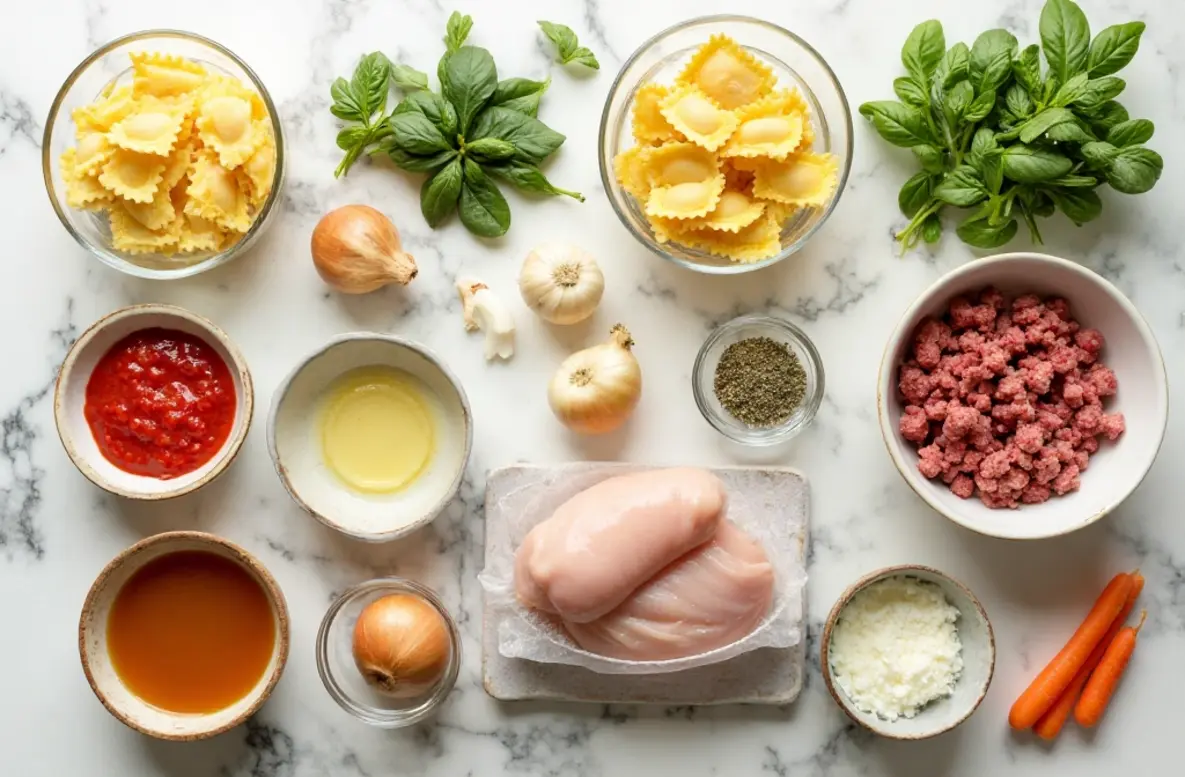 One Oven Ravioli Soup Ingredients and Steps