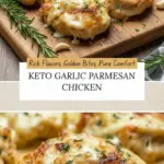 recipe image of fresh chicken breasts chicken thighs garlic parmesan cheese heavy cream butter Italian seasoning salt pepper spinach onion white wine chicken broth mozzarella almond flour arranged on a white marble kitchen counter with healthy clear glass bowls and rustic brown wooden kitchen sets under soft diffuse daylight