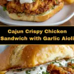 recipe image of a top down mise en place shot showing chicken breast cutlets cajun seasoning flour panko cornstarch egg buttermilk buns garlic mayo lemon juice olive oil lettuce tomato red onion pickles cheese arranged on a white marble kitchen counter with healthy clear glass bowls and rustic brown wooden kitchen sets under soft diffuse daylight