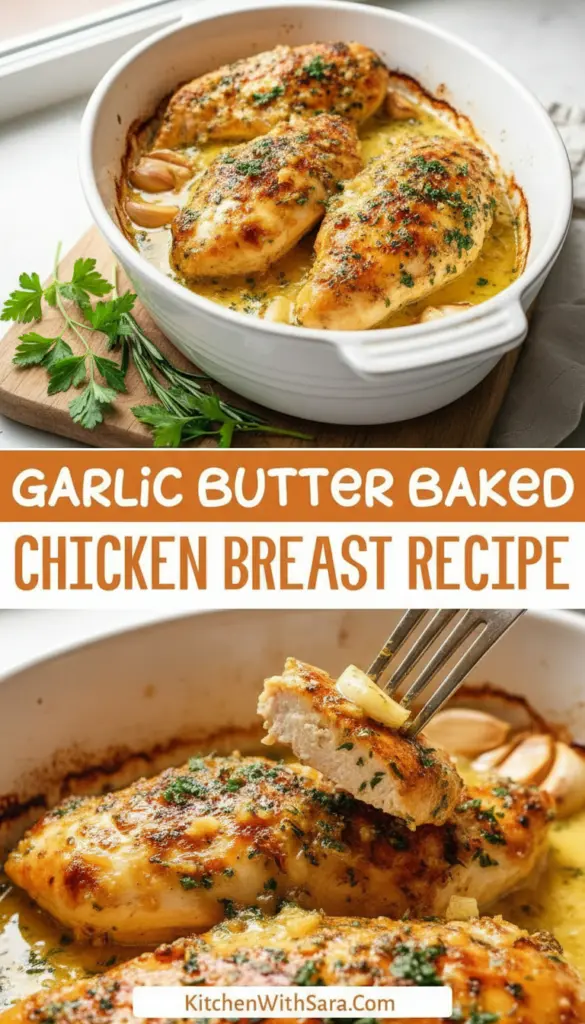 recipe image of a top down shot of fresh chicken breasts butter garlic olive oil paprika italian seasoning salt pepper and parsley arranged on a white marble kitchen counter with healthy clear glass bowls and rustic brown wooden kitchen sets under soft diffuse daylight