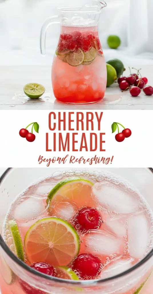 recipe image of realistic top down mise en place shot showing the fresh ingredients including cherries limes water sugar simple syrup lemon juice mint leaves ice club soda sparkling water honey agave nectar stevia cane sugar erythritol citric acid natural cherry flavoring lime juice concentrate cherry extract carbonated water coconut water arranged on a white marble kitchen counter with healthy clear glass bowls and rustic brown wooden kitchen sets under soft diffuse daylight