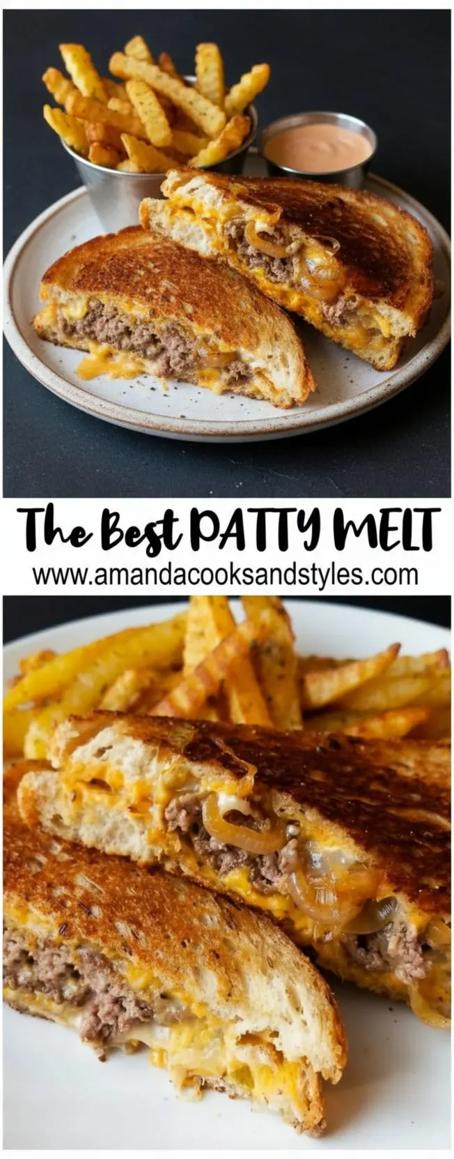 recipe image of ground beef rye bread swiss cheese yellow onions sweet onions butter thousand island dressing worcestershire sauce garlic powder fresh ingredients arranged on white marble kitchen counter clear glass bowls rustic brown wooden kitchen sets soft diffuse daylight