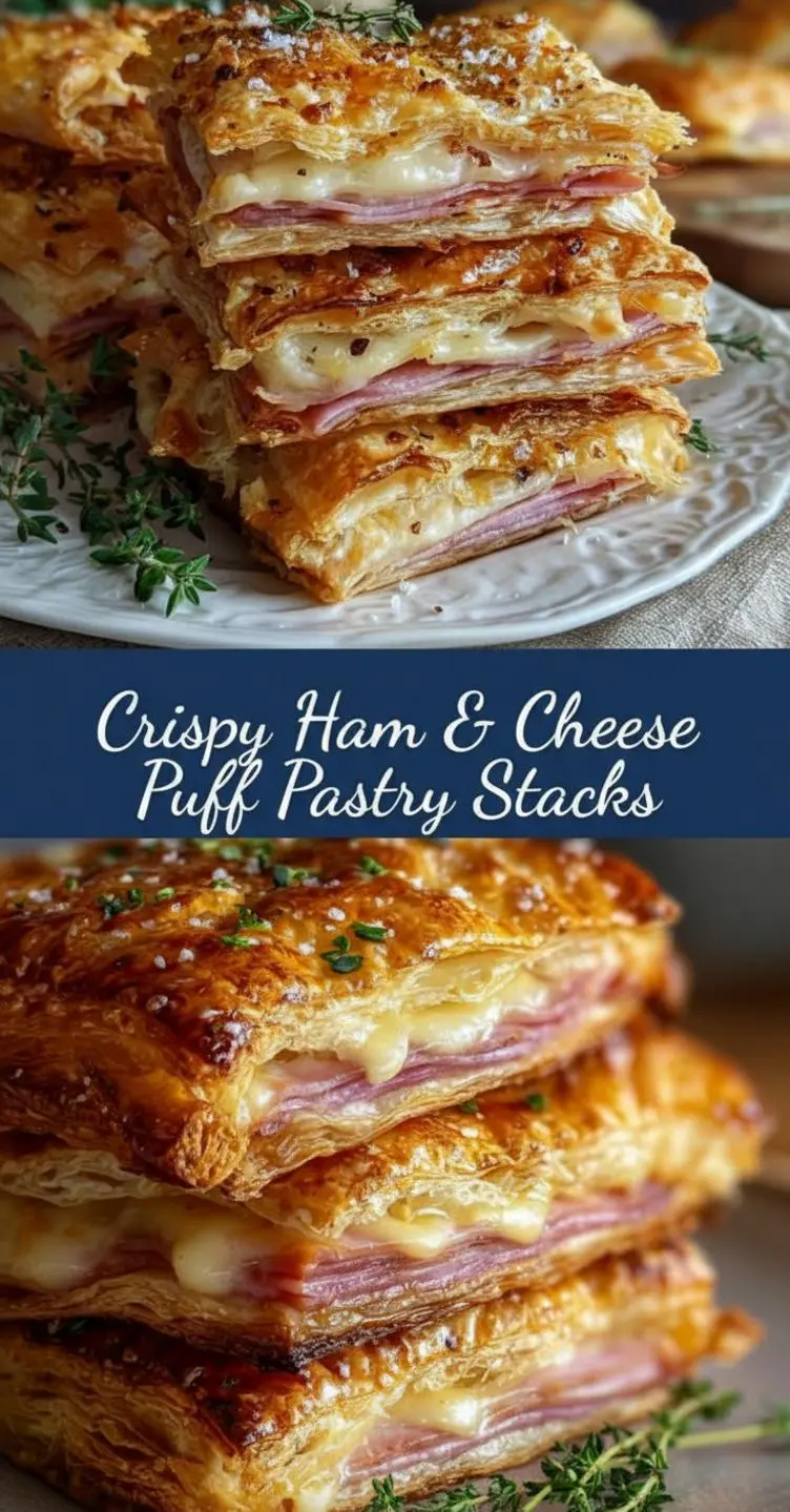 recipe image of puff pastry ham slices cheddar gruyere swiss cheese dijon mustard egg wash everything bagel seasoning thyme arranged on a white marble kitchen counter with healthy clear glass bowls and rustic brown wooden kitchen sets under soft diffuse daylight