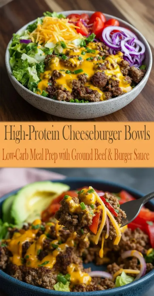 recipe image of A realistic top down mise en place shot showing lean ground beef turkey or chicken shredded cheddar or swiss cheese romaine lettuce cherry tomatoes red onion pickles onion bacon bits avocado mushrooms jalapenos greek yogurt mayo ketchup mustard worcestershire arranged on a white marble kitchen counter with healthy clear glass bowls and rustic brown wooden kitchen sets under soft diffuse daylight