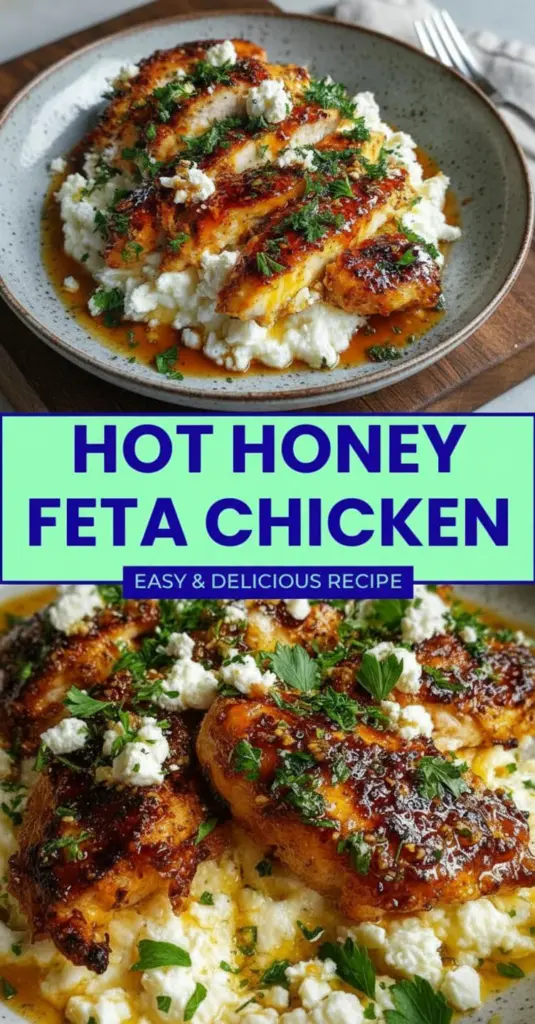 recipe image of boneless skinless chicken breasts crumbled feta cheese hot honey red pepper flakes smoked paprika garlic powder onion powder olive oil eggs panko breadcrumbs fresh parsley lemon juice Greek yogurt feta cheese brine hot sauce apple cider vinegar fresh herbs oregano rosemary thyme salt and black pepper goat cheese alternative cream cheese crushed red pepper chili flakes honey bee sourced on a white marble kitchen counter with healthy clear glass bowls and rustic brown wooden kitchen sets under soft diffuse daylight