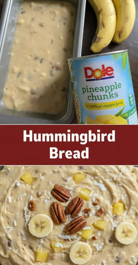 recipe image of Mashed bananas crushed pineapple all purpose flour granulated sugar large eggs melted butter ground cinnamon vanilla extract baking soda salt chopped pecans shredded coconut arranged neatly on white marble kitchen counter healthy clear glass bowls rustic brown wooden kitchen sets soft diffuse daylight top down mise en place realistic photo recipe steps image