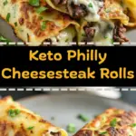 recipe image of realistic top down mise en place shot showing fresh ingredients ground beef ribeye sirloin bell peppers onions provolone cheddar monterey jack cheese cream cheese worcestershire sauce garlic powder mushrooms pork rinds almond flour arranged on a white marble kitchen counter with healthy clear glass bowls and rustic brown wooden kitchen sets under soft diffuse daylight