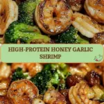 recipe image of realistic top down mise en place shot showing shrimp honey garlic soy sauce ginger sesame oil broccoli bell peppers snap peas carrots green onions rice vinegar cornstarch chili flakes lime juice butter olive oil coconut aminos nutritional yeast and almond flour arranged on a white marble kitchen counter with healthy clear glass bowls and rustic brown wooden kitchen sets under soft diffuse daylight