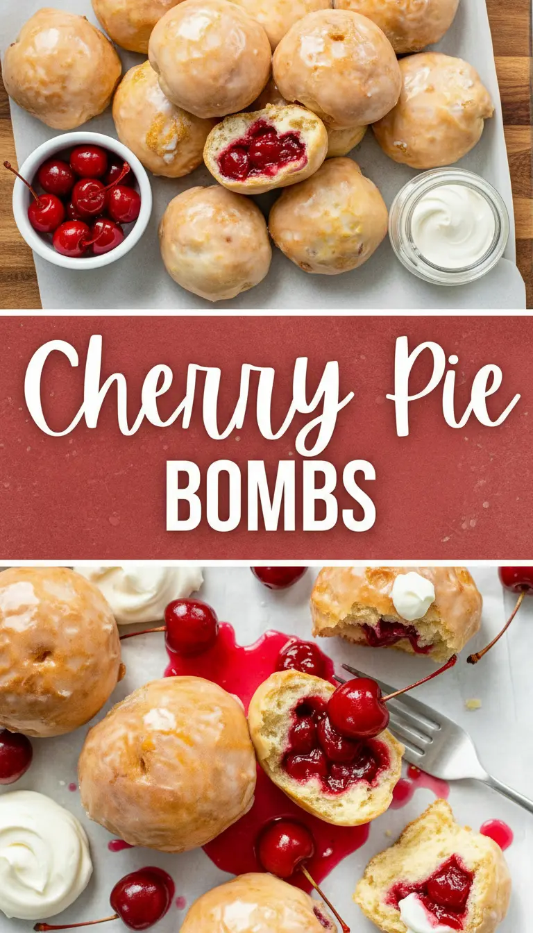 recipe image of a top down mise en place shot showing fresh cherries pie crust butter sugar flour cinnamon vanilla extract salt milk eggs cornstarch lemon juice nutmeg allspice almond extract heavy cream powdered sugar and streusel topping arranged on a white marble kitchen counter with healthy clear glass bowls and rustic brown wooden kitchen sets under soft diffuse daylight