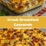 recipe image of eggs cheese bacon sausage ham potatoes bread milk butter onions peppers spinach mushrooms sour cream garlic paprika salt pepper arranged on a white marble kitchen counter with healthy clear glass bowls and rustic brown wooden kitchen sets under soft diffuse daylight