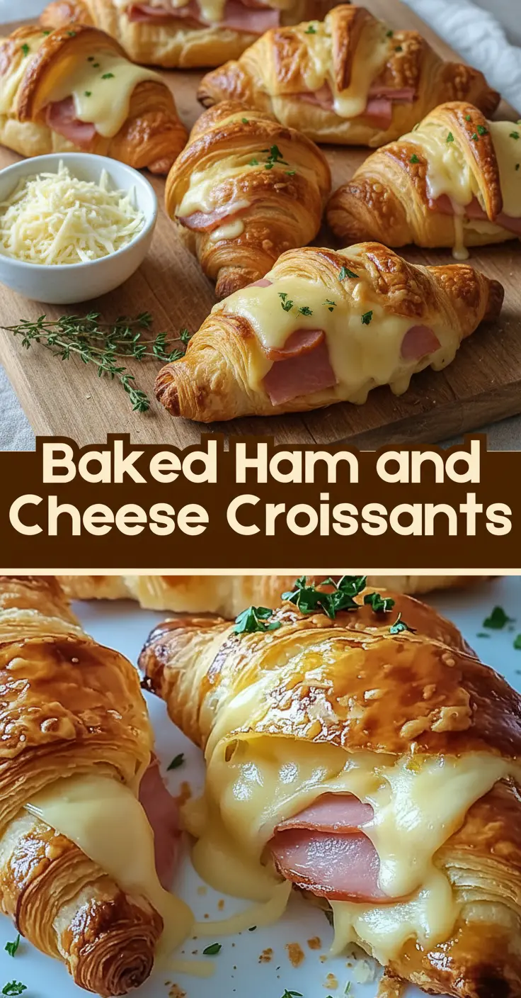 recipe image of ham cheese croissant dough butter eggs milk flour salt yeast pepper garlic powder Dijon mustard cream cheese Swiss cheese cheddar cheese provolone cheese smoked ham fresh herbs arranged on a white marble kitchen counter with healthy clear glass bowls and rustic brown wooden kitchen sets under soft diffuse daylight