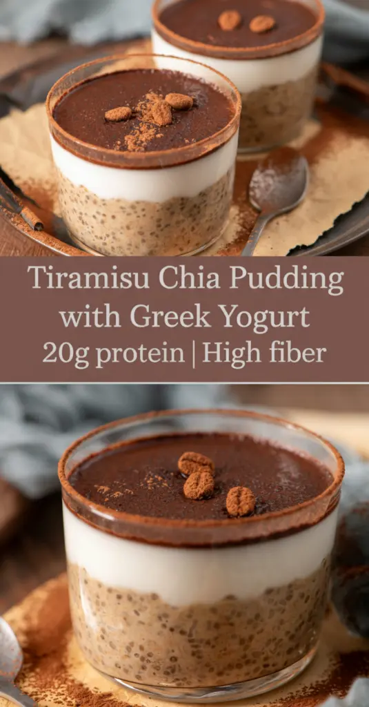 recipe image of chia seeds greek yogurt mascarpone cheese espresso coffee ladyfingers vanilla extract cocoa powder sweetener milk cinnamon nutmeg berries