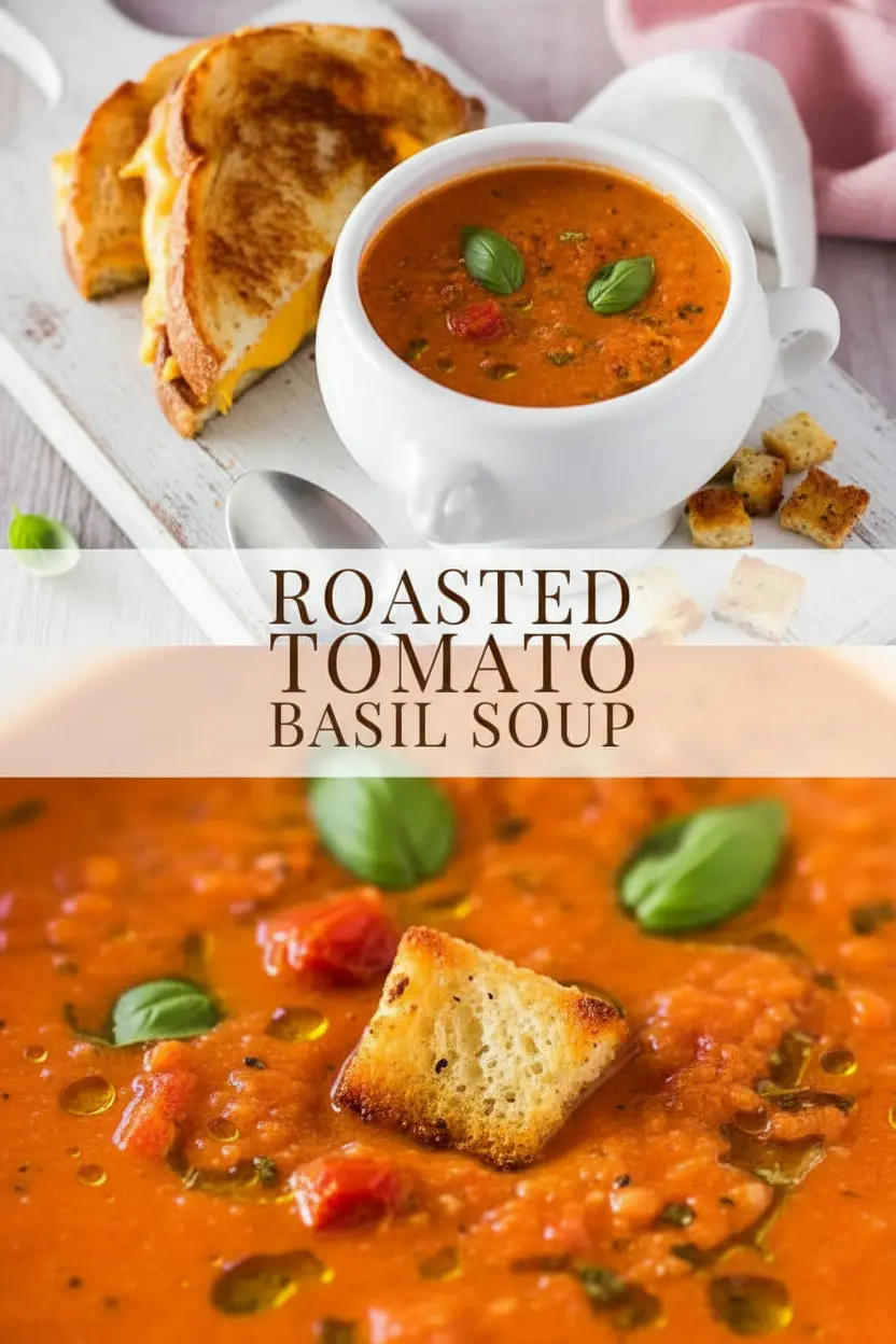 recipe image of tomatoes fresh basil garlic onion olive oil vegetable broth salt pepper heavy cream parmesan cheese butter thyme oregano bay leaves on a white marble kitchen counter with clear glass bowls and rustic brown wooden kitchen sets under soft diffuse daylight