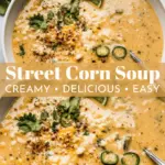 recipe image of corn kernels chicken broth heavy cream butter onion garlic cumin chili powder paprika lime juice cilantro cheese queso fresco cotija cheddar jalapeño peppers bacon bits vegetable oil salt pepper masa harina chipotle powder