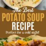 recipe image of realistic top down mise en place shot showing the fresh ingredients arranged on a white marble kitchen counter with healthy clear glass bowls and rustic brown wooden kitchen sets under soft diffuse daylight with potatoes cheese bacon sour cream butter onions garlic chicken broth flour salt pepper chives jalapeños ham mushrooms celery