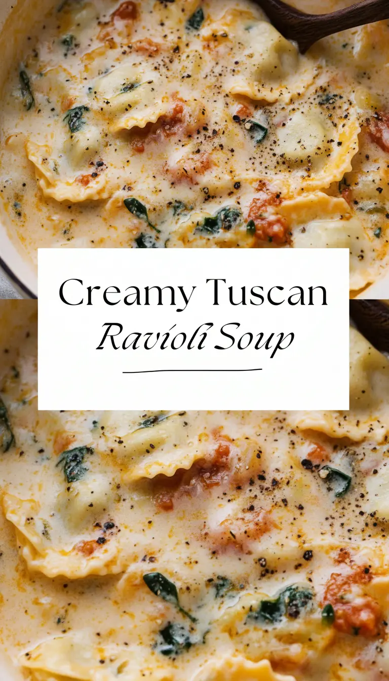 recipe image of ravioli chicken broth heavy cream parmesan cheese garlic onion spinach butter salt pepper olive oil thyme basil ground beef sausage mushrooms zucchini arranged on a white marble kitchen counter with healthy clear glass bowls and rustic brown wooden kitchen sets under soft diffuse daylight