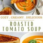 recipe image of a realistic top down mise en place shot showing the fresh ingredients tomatoes onion garlic vegetable broth olive oil basil thyme salt pepper cream parmesan cheese butter herbs spices arranged on a white marble kitchen counter with healthy clear glass bowls and rustic brown wooden kitchen sets under soft diffuse daylight