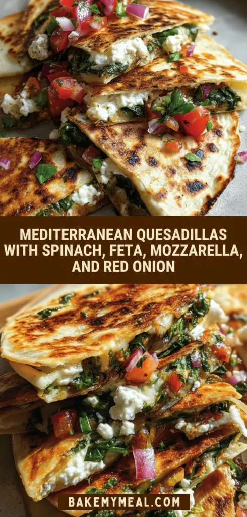 recipe image of a top down mise en place shot showing fresh spinach feta cheese mozzarella cheese red onion garlic olive oil tortillas cucumber tomatoes olives herbs lemon juice greek yogurt sun dried tomatoes artichoke hearts arranged on a white marble kitchen counter with healthy clear glass bowls and rustic brown wooden kitchen sets under soft diffuse daylight