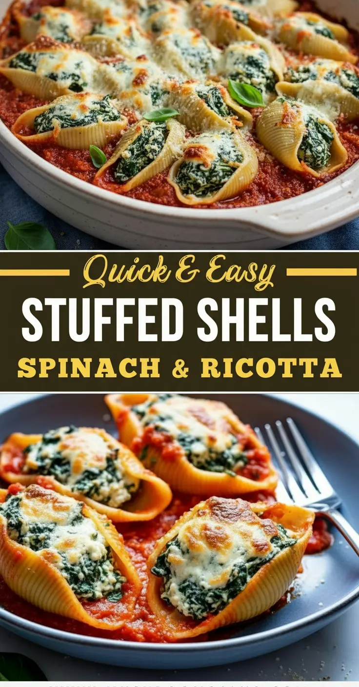 recipe image of ricotta cheese fresh spinach pasta shells mozzarella cheese parmesan cheese marinara sauce garlic onion basil oregano salt pepper butter flour eggs ground beef italian seasoning cream cheese feta cheese arranged on a white marble kitchen counter with healthy clear glass bowls and rustic brown wooden kitchen sets under soft diffuse daylight