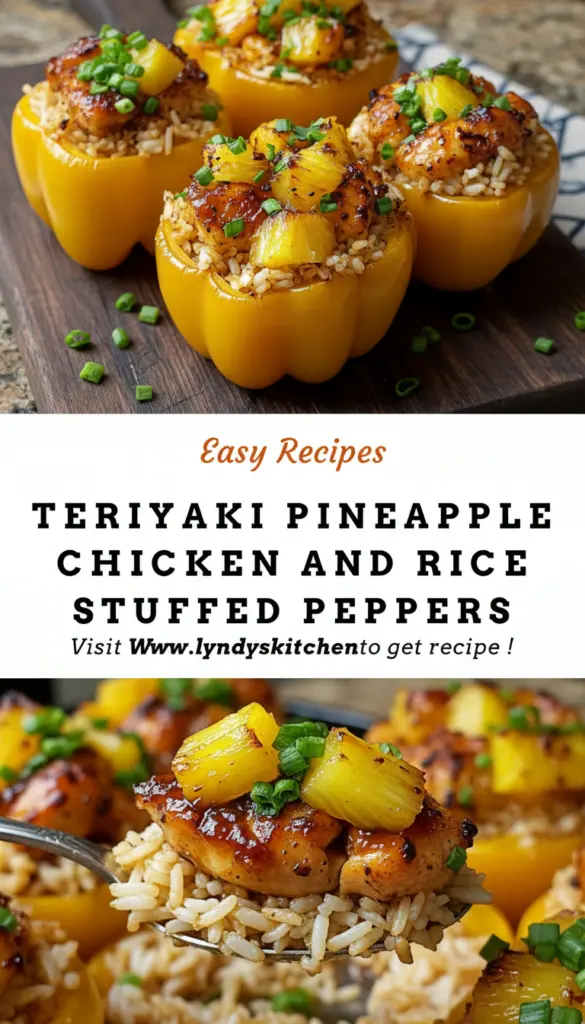 recipe image of bell peppers chicken breast pineapple chunks white rice teriyaki sauce garlic ginger soy sauce honey sesame oil carrots onion spinach cheese broccoli mushrooms frozen corn green onions cilantro lemon juice arranged on a white marble kitchen counter with healthy clear glass bowls and rustic brown wooden kitchen sets under soft diffuse daylight