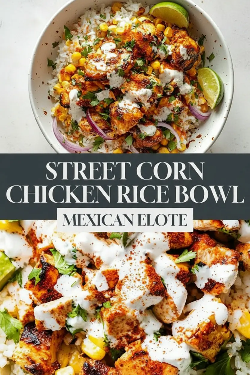 recipe image of grilled chicken sweet corn cilantro lime avocado queso fresco black beans rice cumin chili powder paprika garlic onion jalapeo cotija cheese sour cream arranged on a white marble kitchen counter with healthy clear glass bowls and rustic brown wooden kitchen sets under soft diffuse daylight realistic top down mise en place shot