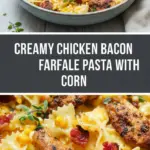 recipe image of chicken breast corn kernels bacon bits heavy cream parmesan cheese butter garlic onion pasta noodles salt pepper