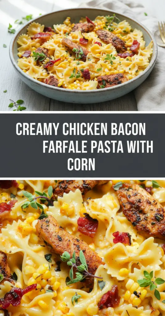 recipe image of chicken breast corn kernels bacon bits heavy cream parmesan cheese butter garlic onion pasta noodles salt pepper