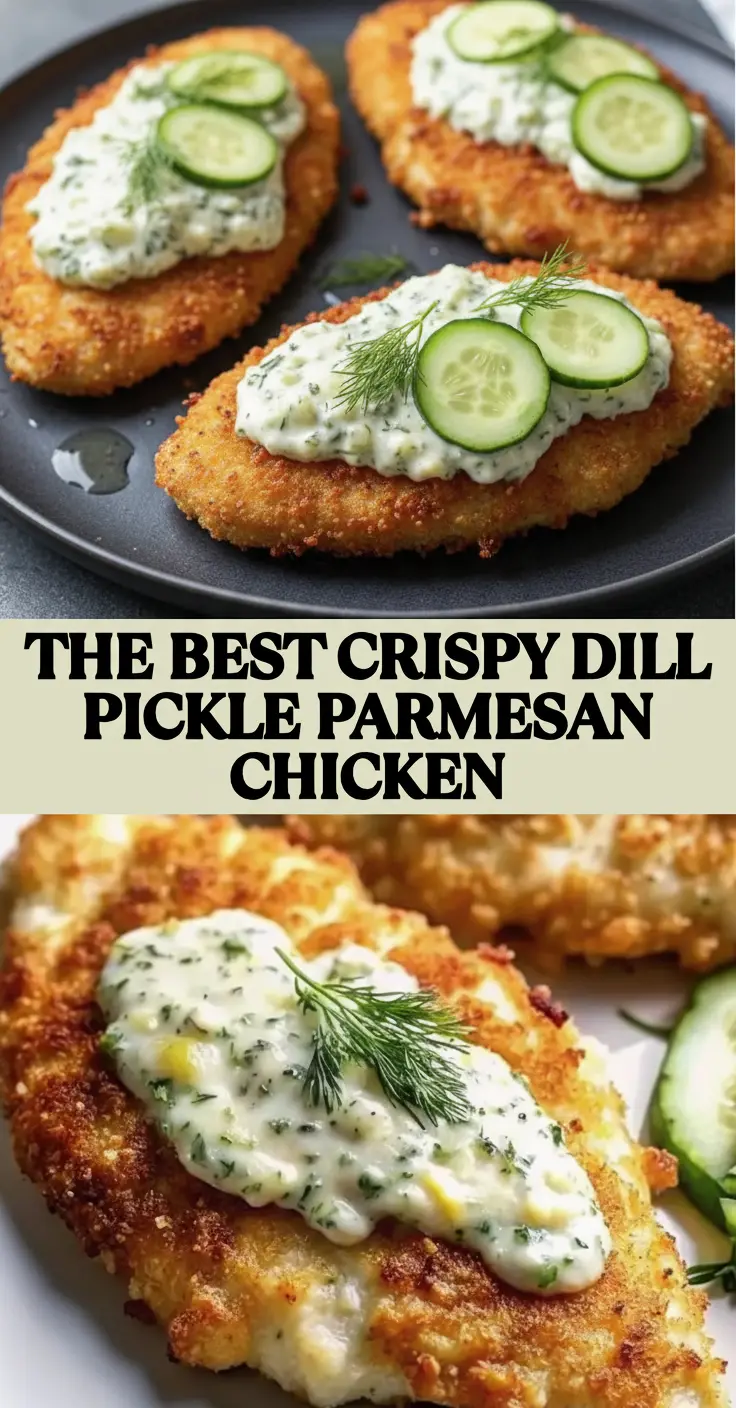 recipe image of a top down mise en place shot showing chicken breast dill pickles parmesan cheese flour eggs breadcrumbs garlic powder paprika salt pepper olive oil butter lemon juice onion powder cayenne pepper mayo sour cream arranged on a white marble kitchen counter with healthy clear glass bowls and rustic brown wooden kitchen sets under soft diffuse daylight